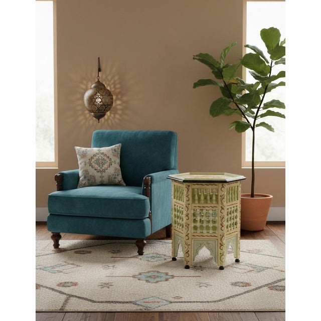 Pistachio Hand-Painted Moroccan Hexagonal Side Table – "Zouaq" Style For Sale - Image 8 of 9
