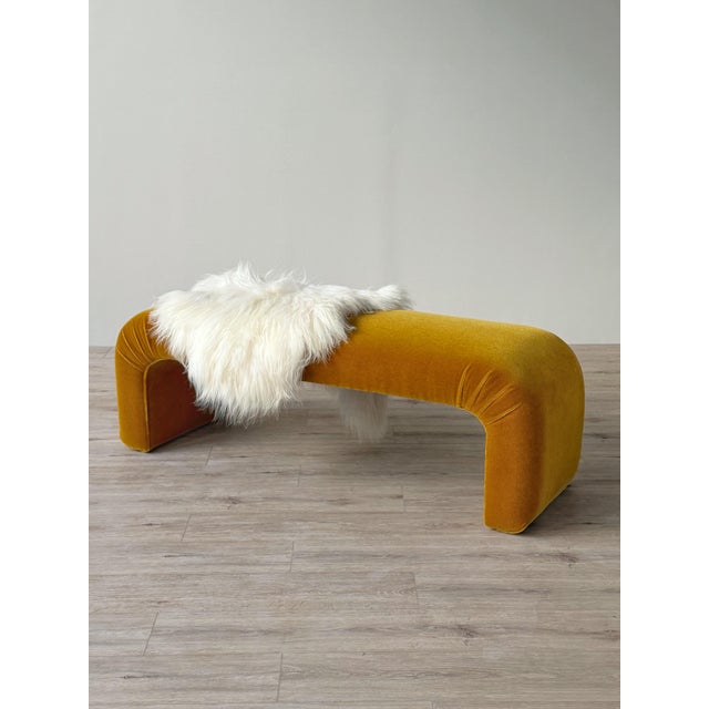 1980s Waterfall Bench in Golden Ochre Mohair For Sale - Image 9 of 9