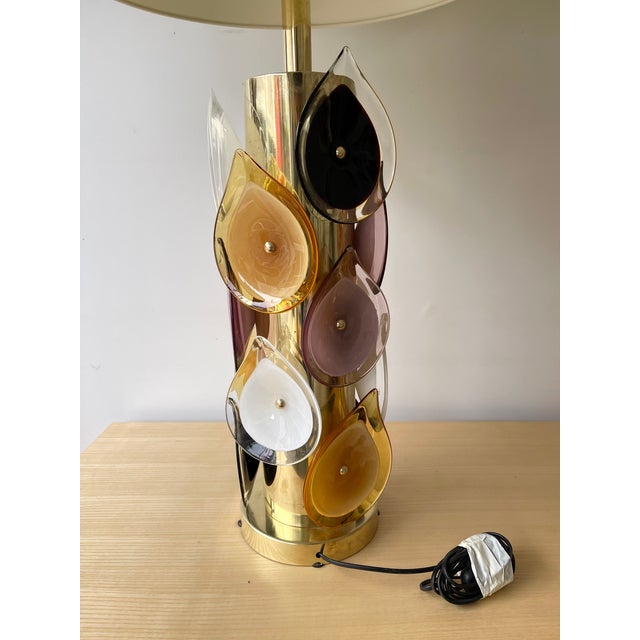 Brass Contemporary Brass Murano Glass Flame Lamps, Italy - a Pair EU Wired For Sale - Image 8 of 13