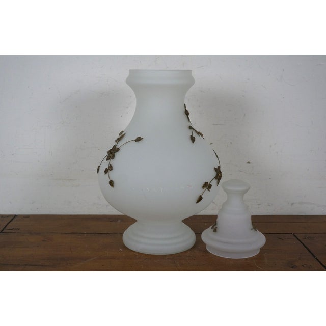 Glass Mid 20th Century Carl Falkenstein Mid Century Frosted Glass & Bronze Floral Vase Urn Jar For Sale - Image 7 of 11