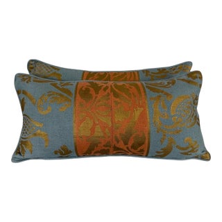 Nomi Stenciled Linen Lumbar Pillows in Celeste Blue, Usa For Sale