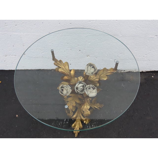 Gold Hollywood Regency Floral and Gold Painted Finish Glass Top Coffee Table 6646 For Sale - Image 8 of 15