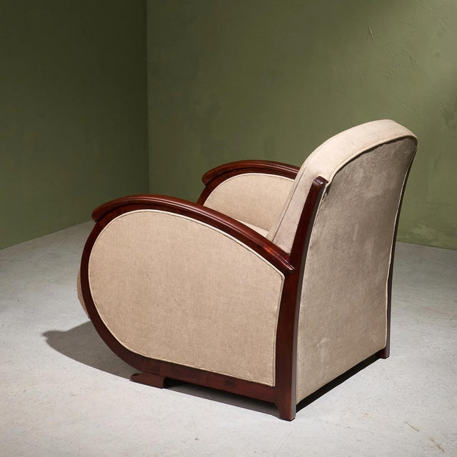 Art Deco Lounge Chair in Ivory Upholstery and Mahogany, France For Sale - Image 4 of 9