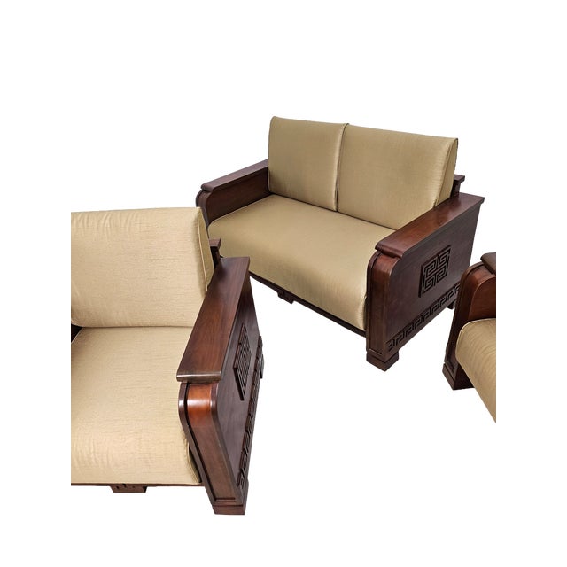 Wood Vintage Custom Mahogany Sofa Set, 1980s For Sale - Image 7 of 13