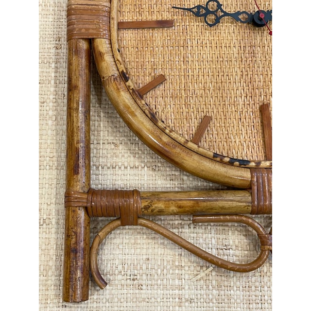 Mid 20th Century Vintage Tortoise Rattan Bamboo Wall Clock For Sale - Image 5 of 7