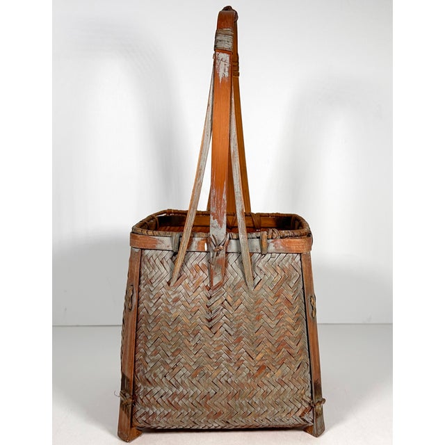 Japanese Woven Bamboo Hanakago for your consideration. The basket measures approx. 15 1/4 inches tall, 6 1/2 inches wide...