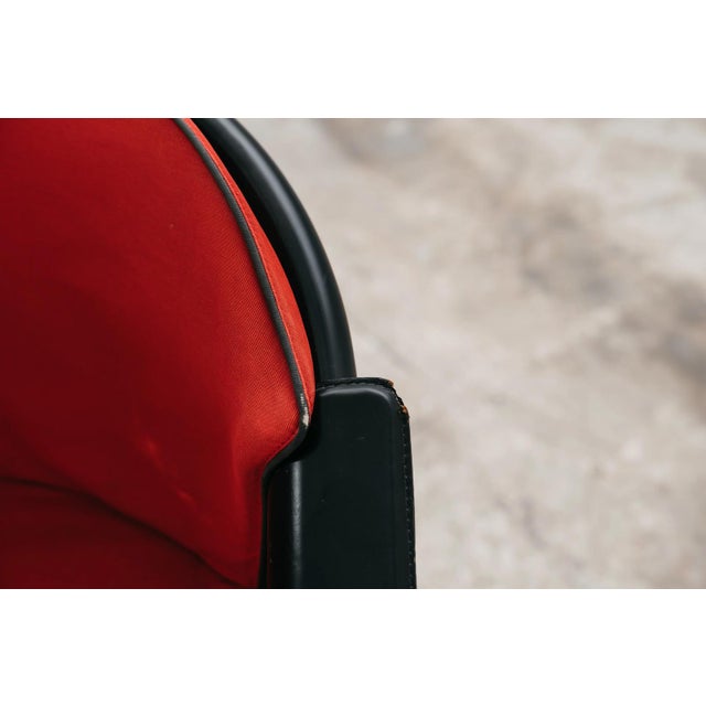 1970s Black Lacquered Wood Chairs with Red Fabric Seats from Pozzi & Verga, 1970s, Set of 4 For Sale - Image 5 of 13