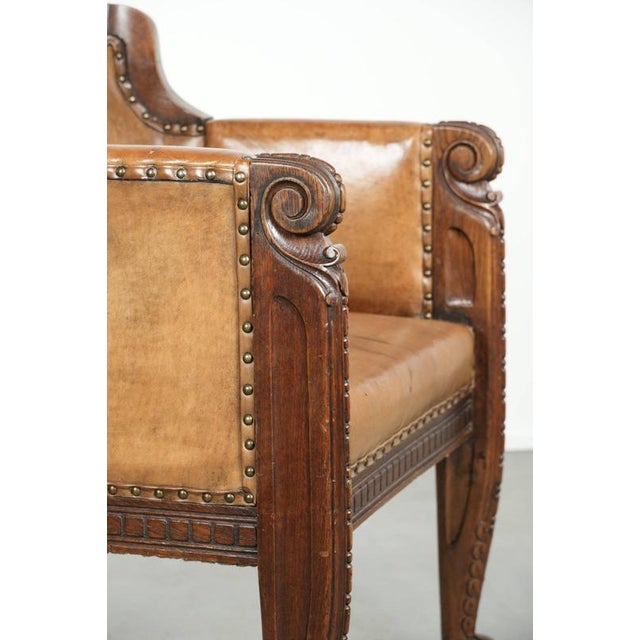Antique Armchair in Sheepskin and Wood For Sale - Image 10 of 13