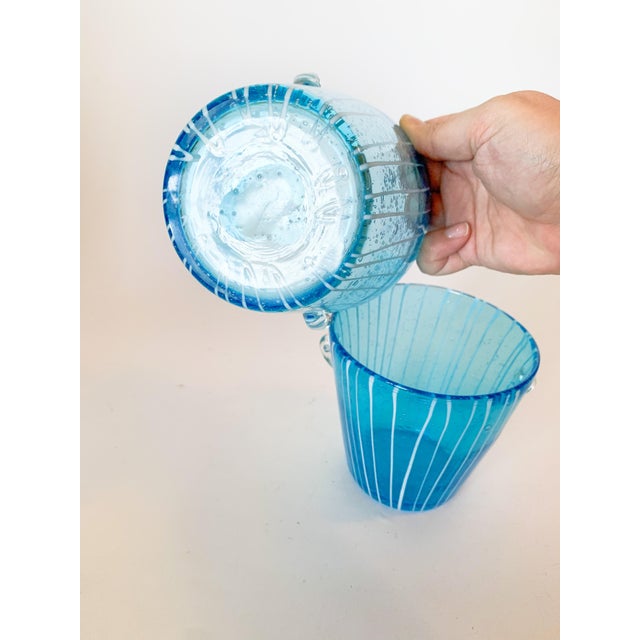 1970s Vintage Venini Murano Style Blue Bubble Glass Wine Cooler Ice Buckets Italy 1970, a Pair For Sale - Image 5 of 12