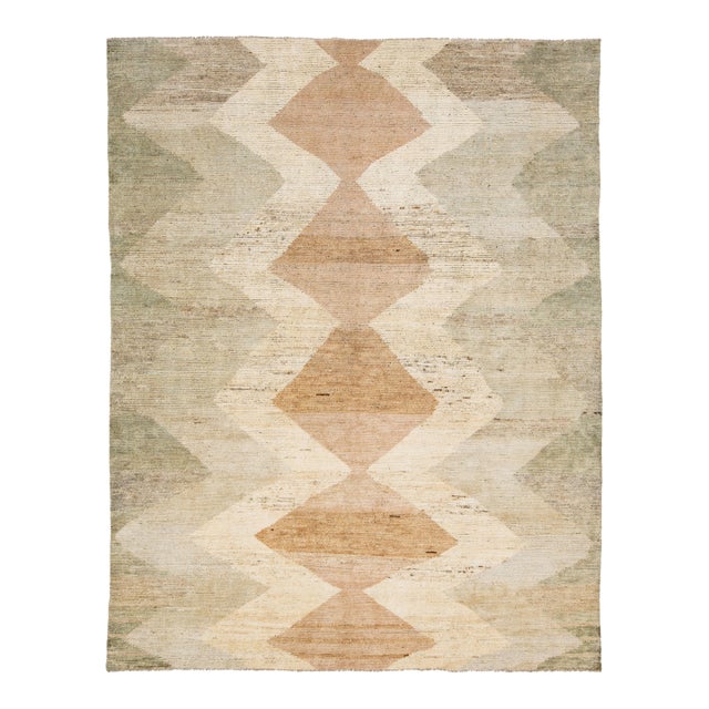 Modern Moroccan Wool Rug With Tribal Diamond Motif in Earthy Tones For Sale