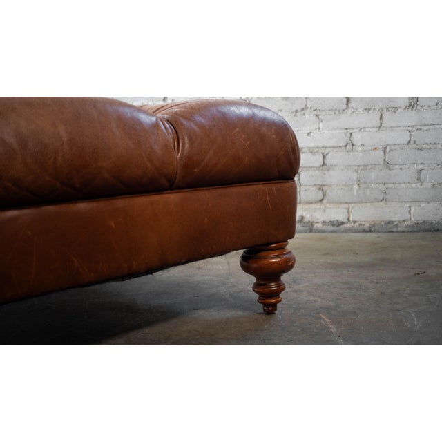 Vintage Thomasville Tufted Distressed Leather Chesterfield Cocktail Ottoman For Sale - Image 12 of 14