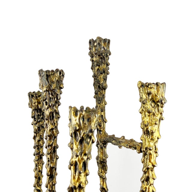Paul Evans Mid 20th Century Brutalist Nine-Light Candelabra Menorah With Sculptural Molten Gold Metal After Paul Evans For Sale - Image 4 of 8