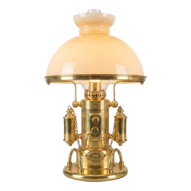 Nautical Gold-Plated Table Lamp with Glass Dome Shade, 1980s For Sale