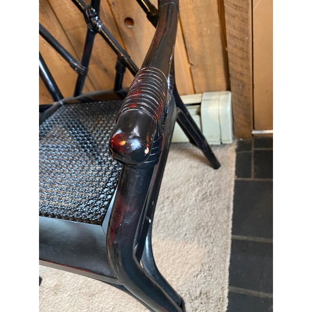 Wood and Cane Chair, Dark Brown With a Yellow Cushion, 2010 Approximately For Sale In Chicago - Image 6 of 10