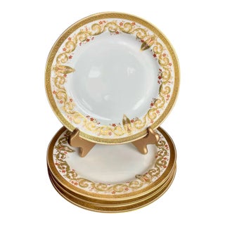 19th C. Haviland Limoges Hand Painted Gilt Dinner Plates, Set of 4 For Sale