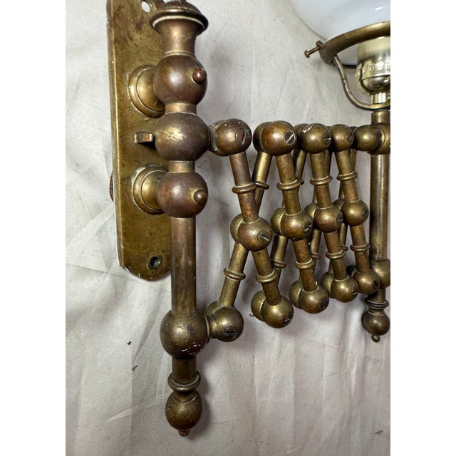 1920s Antique Expandable Extendable Brass Industrial Electric Wall Sconce Fixture Lamp For Sale - Image 5 of 12