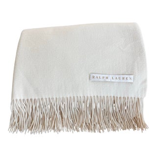 Ralph Lauren Home 100% Cashmere Throw in Cream With 4” Fringe For Sale