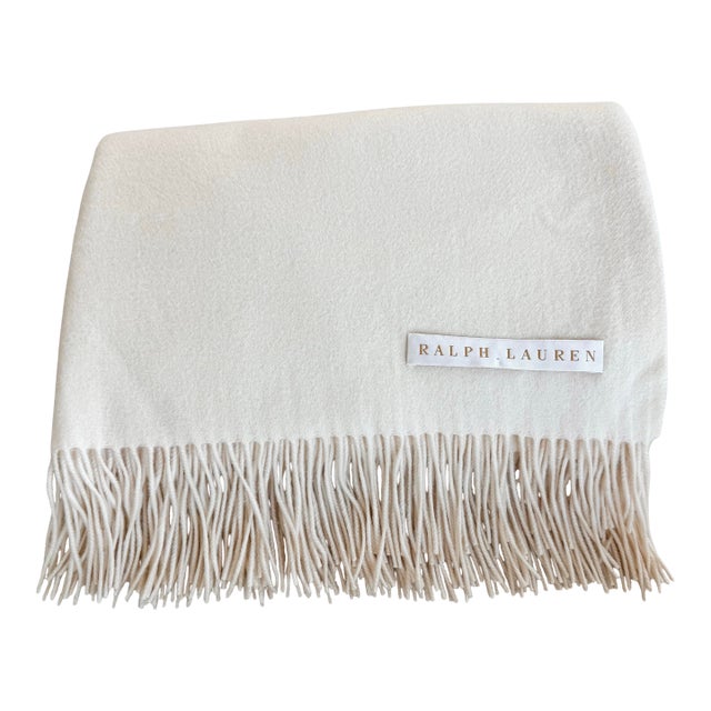 Ralph Lauren Home 100% Cashmere Throw in Cream With 4” Fringe For Sale