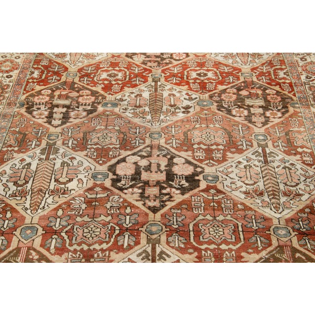 Persian Bakhtiari Rust Wool Rug With Allover Floral Pattern From the 1910s For Sale In New York - Image 6 of 8