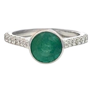 Natural Emerald Diamond Ring Size 6.5 14k W Gold 1.93 TCW Certified For Sale