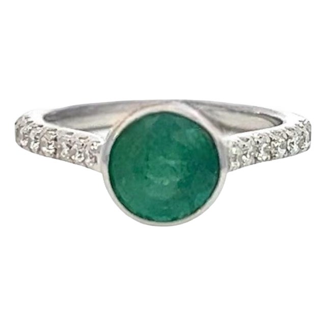 Natural Emerald Diamond Ring Size 6.5 14k W Gold 1.93 TCW Certified For Sale