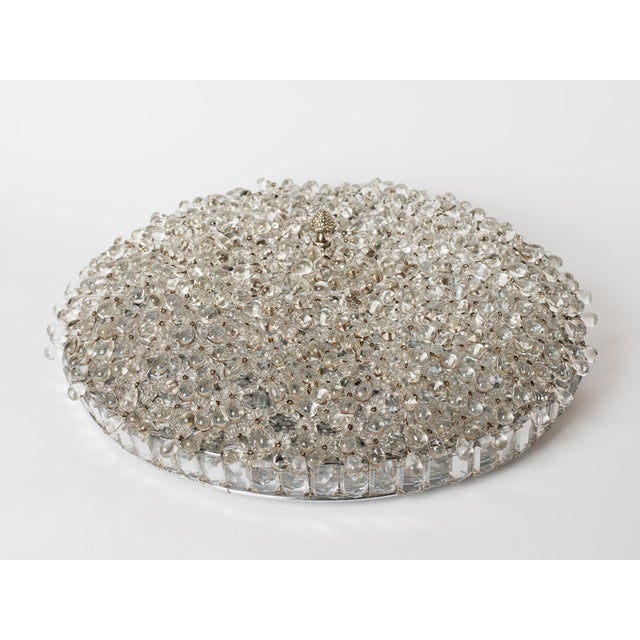 Metal 1960s Austrian Palwa / Kalmar Style Crystal Flush Mount Plafond Chandelier For Sale - Image 7 of 11