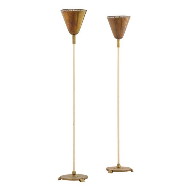 Floor Lamps in Brass and Lacquered Metal, 1950s, Set of 2 For Sale