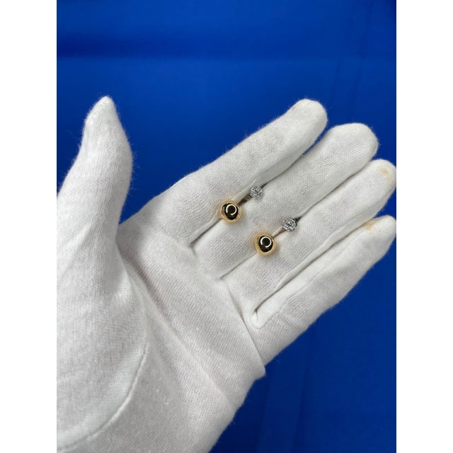 Illusion Set Pave Set White Diamonds Geometric Sphere Globes 18 Karat Yellow Gold, A Pair For Sale - Image 10 of 10
