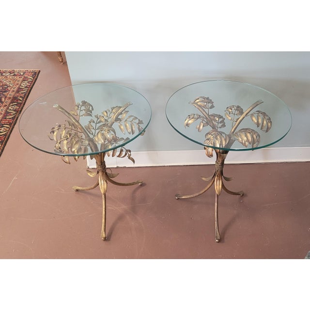 A Pair 1950s Gilt Metal Palm Tree End Tables For Sale - Image 4 of 9