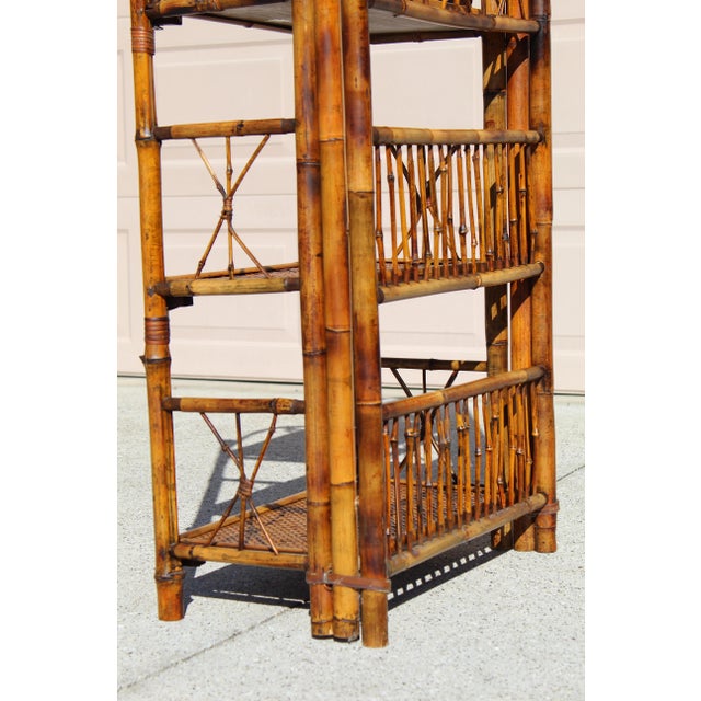 Wood 1980s Vintage French Bamboo & Rattan Folding Étagère - Mid-Century Modern Style With Elegant Metal Accents For Sale - Image 7 of 13