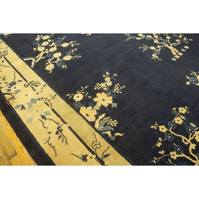1920s Large Oversized Big Antique Chinese Peking Birds Vase Floral Wool Rug For Sale - Image 9 of 9