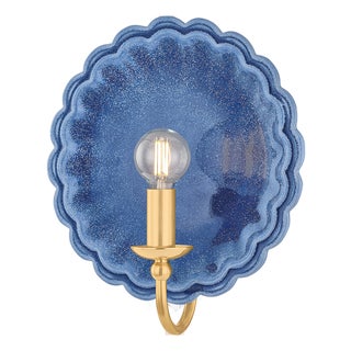 Mitzi Paulette 9.75 in. 1 Light Wall Sconce in Aged Brass and Ceramic Indigo Wash Finish For Sale