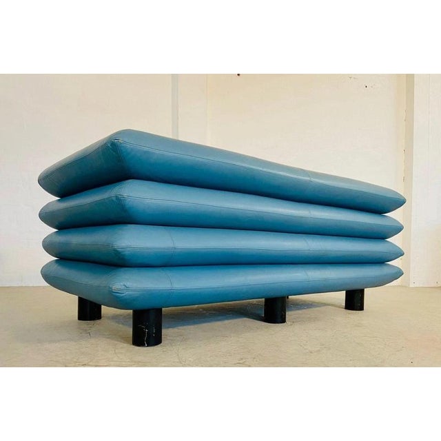 Vintage Postmodern Swedish Turquoise Leather Stacked Sofa, 1980 For Sale - Image 11 of 18