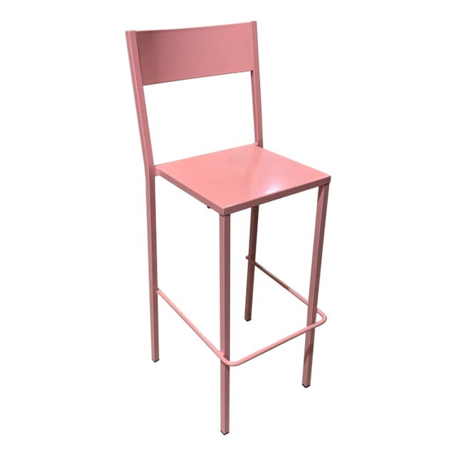 New Pink Industrial Wrought Iron Shop, Counter Stool with Metal Seat and Back For Sale
