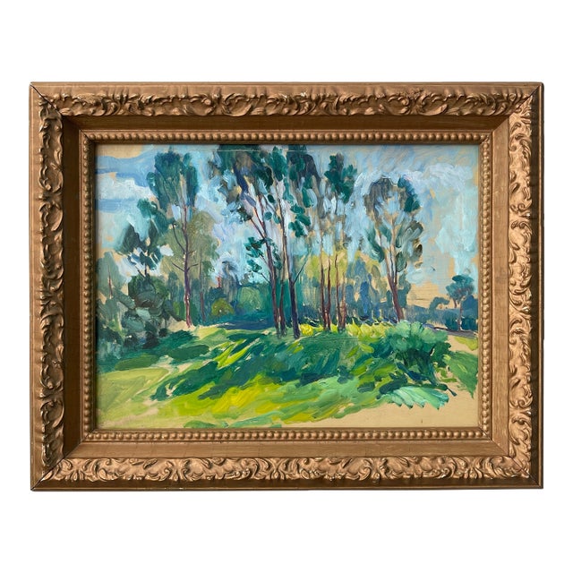 Late 20th Century Impressionist Oil on Board Grove of Trees, Framed For Sale