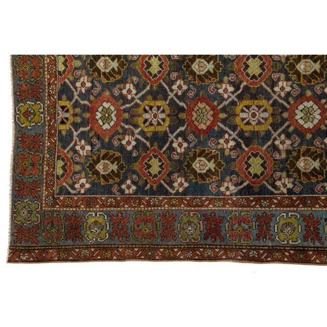 Textile Handmade Designed From the 1900s Antique Bidjar Wool Runner in Blue For Sale - Image 7 of 12