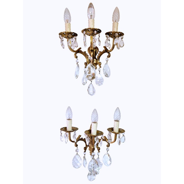 Bronze and Crystal Wall Lamps in the style of King Umberto of Savoy, 1890s, Set of 2 For Sale - Image 11 of 11