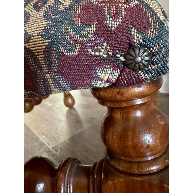 Antique 19th Century Bobbin Leg Upholstered Wood Footstool For Sale - Image 11 of 12