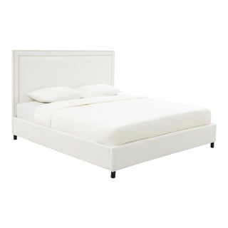 Reed White Velvet Queen Bed For Sale