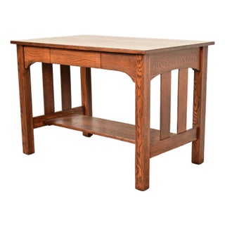 Stickley Brothers Style Antique Mission Oak Arts & Crafts Writing Desk, Newly Refinished For Sale
