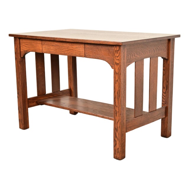Stickley Brothers Style Antique Mission Oak Arts & Crafts Writing Desk, Newly Refinished For Sale