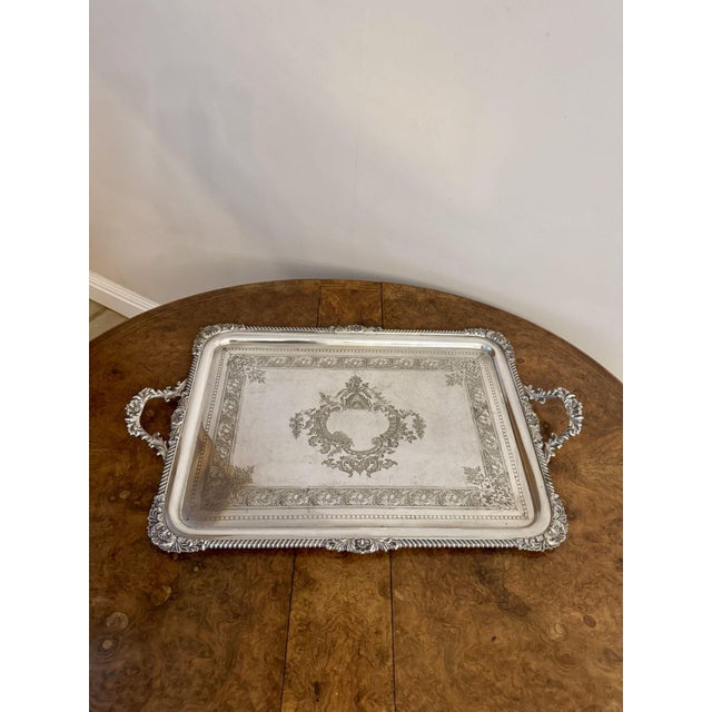 Large Antique Edwardian Silver Plated Tray, 1900 For Sale - Image 6 of 6