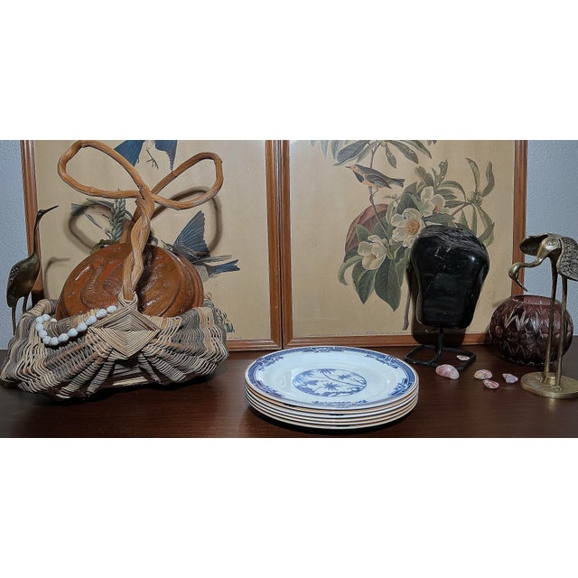 Chinoiserie Vintage Wood & Sons England Kenya Blue & White Dinner Plates - Set of 6 For Sale - Image 3 of 10