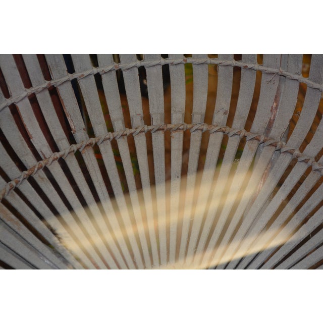 Franco Albini Style Weathered Gray Fish Basket Wicker Rattan Bamboo Glass Top Table For Sale - Image 16 of 18