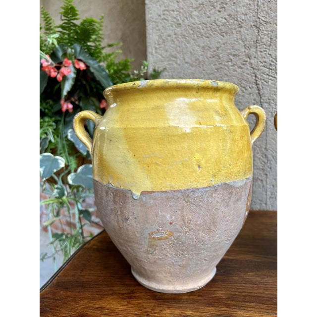 Pair Antique Provincial French Yellow Glazed Pottery Confit Pot Urn Vessel Vase For Sale - Image 4 of 13