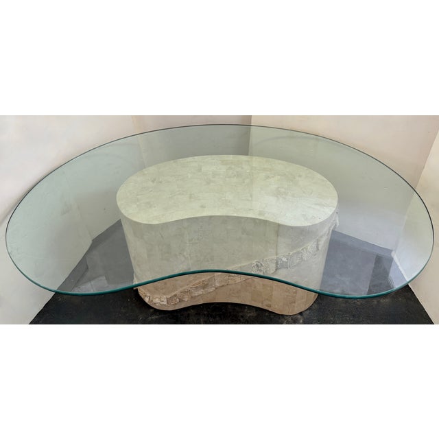 1980s Postmodern Tessellated Mactan Stone Kidney/Bean-Shaped Coffee Table. Biomorphic Base: The pedestal base is made from...