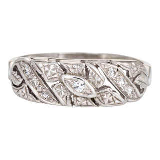 C1930s Vintage Art Deco Diamond Band Sz 8.5 14k White Gold Ring Fine Jewelry For Sale