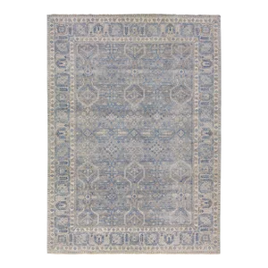 Gray Modern Indian Handmade Floral Wool Rug by Apadana
