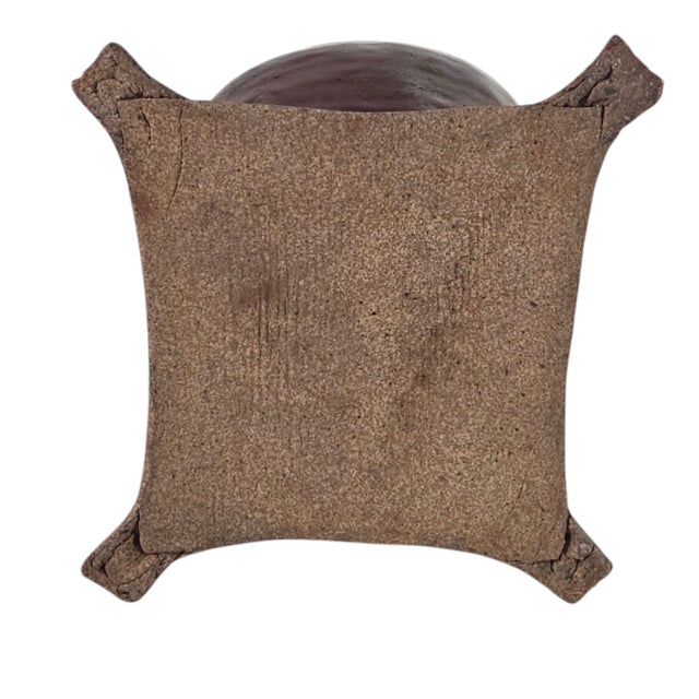 Brutalist Abstract Studio Art Pottery Covered Jar, Brick Red 11.75", Sculptural Vessel For Sale - Image 12 of 12