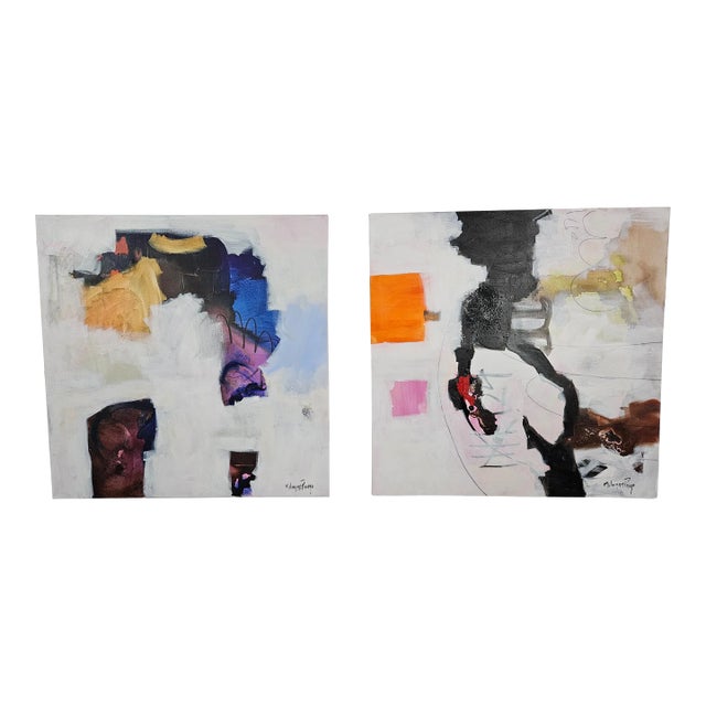 Meta & Meta II Original Mixed Media Painting on Canvas by Milagros Pongo Pair For Sale